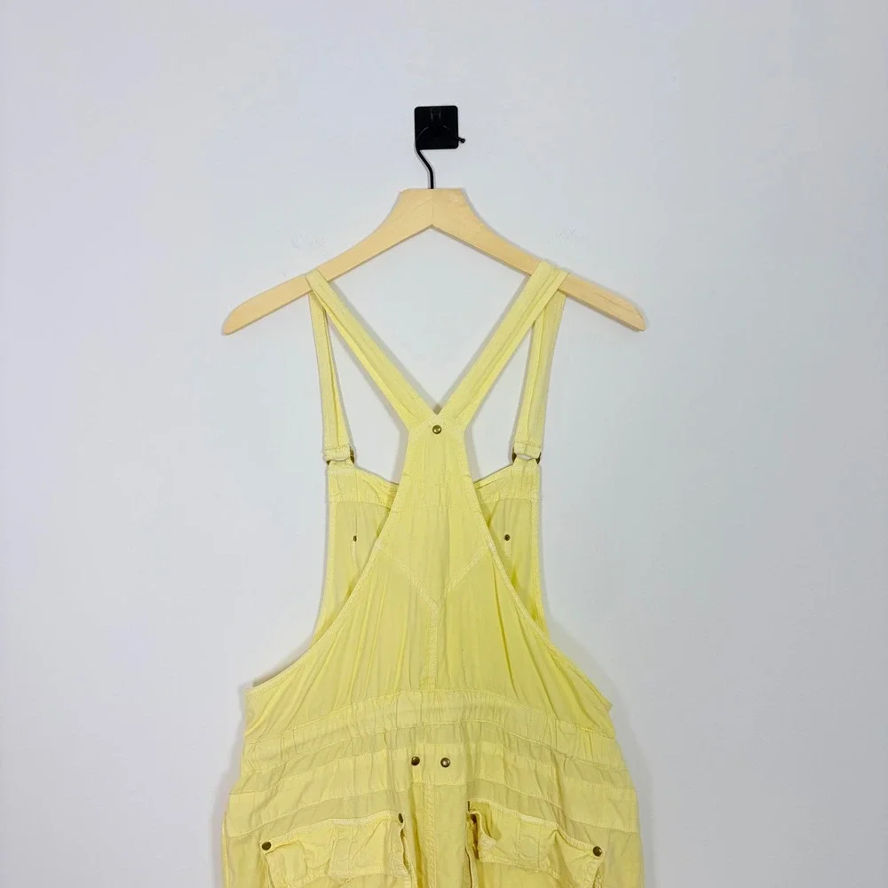 Free People Gracie Skirtall Yellow Maxi Overall Dress Size L OB1671460